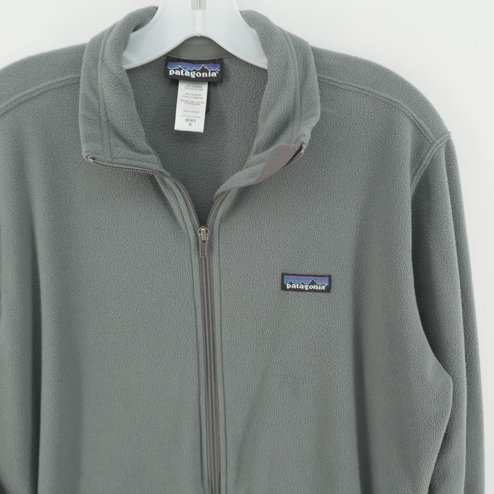Patagonia Micro D Fleece Jacket Mens Size M Grey Full Zip Mock Neck P-6 Logo